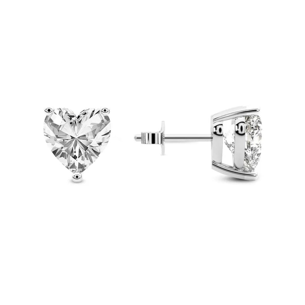 Three Prong Heart Diamond Stud Earrings
