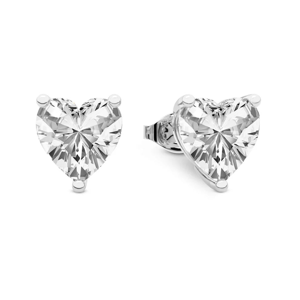 Three Prong Heart Diamond Stud Earrings