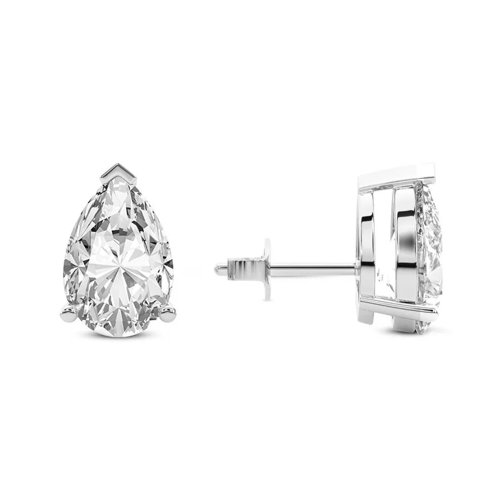 Three Prong Pear Diamond Stud Earrings