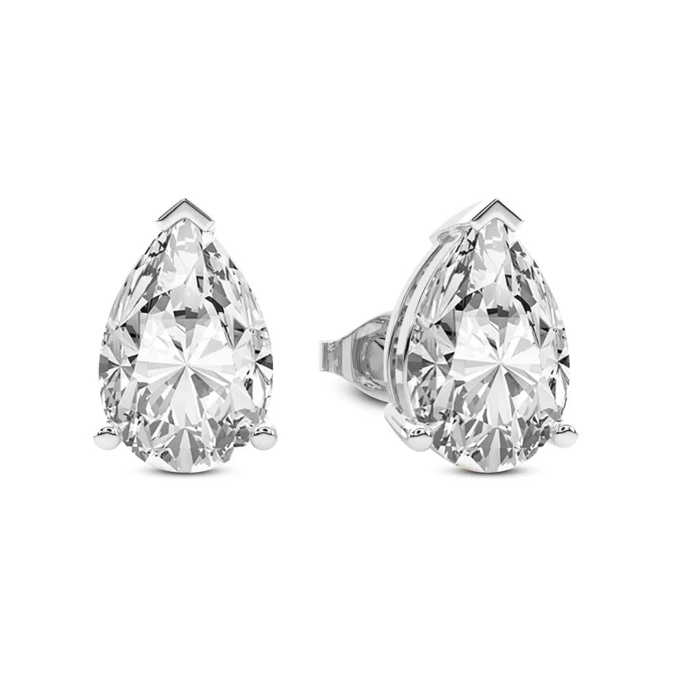 Three Prong Pear Diamond Stud Earrings