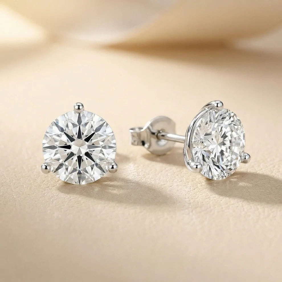 Three Prong Martini Round Diamond Stud Earrings