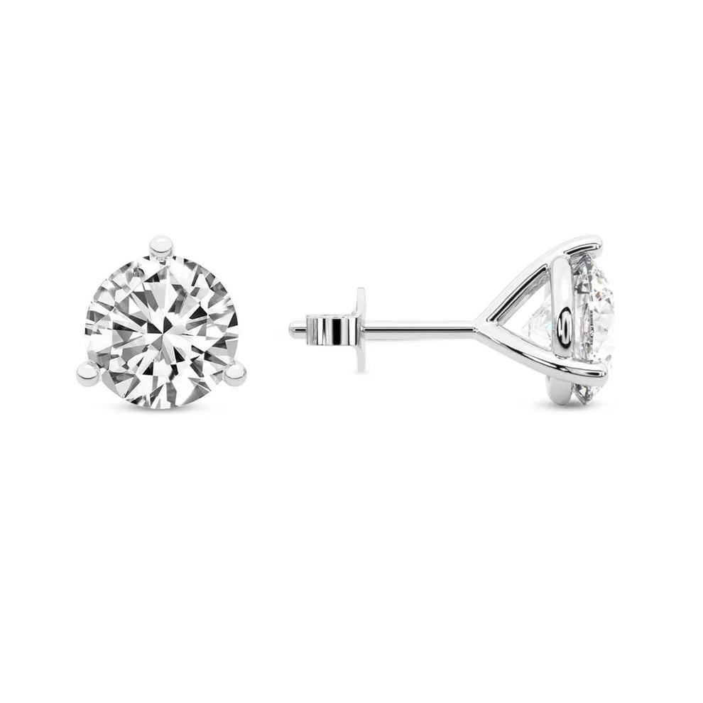 Three Prong Martini Round Diamond Stud Earrings