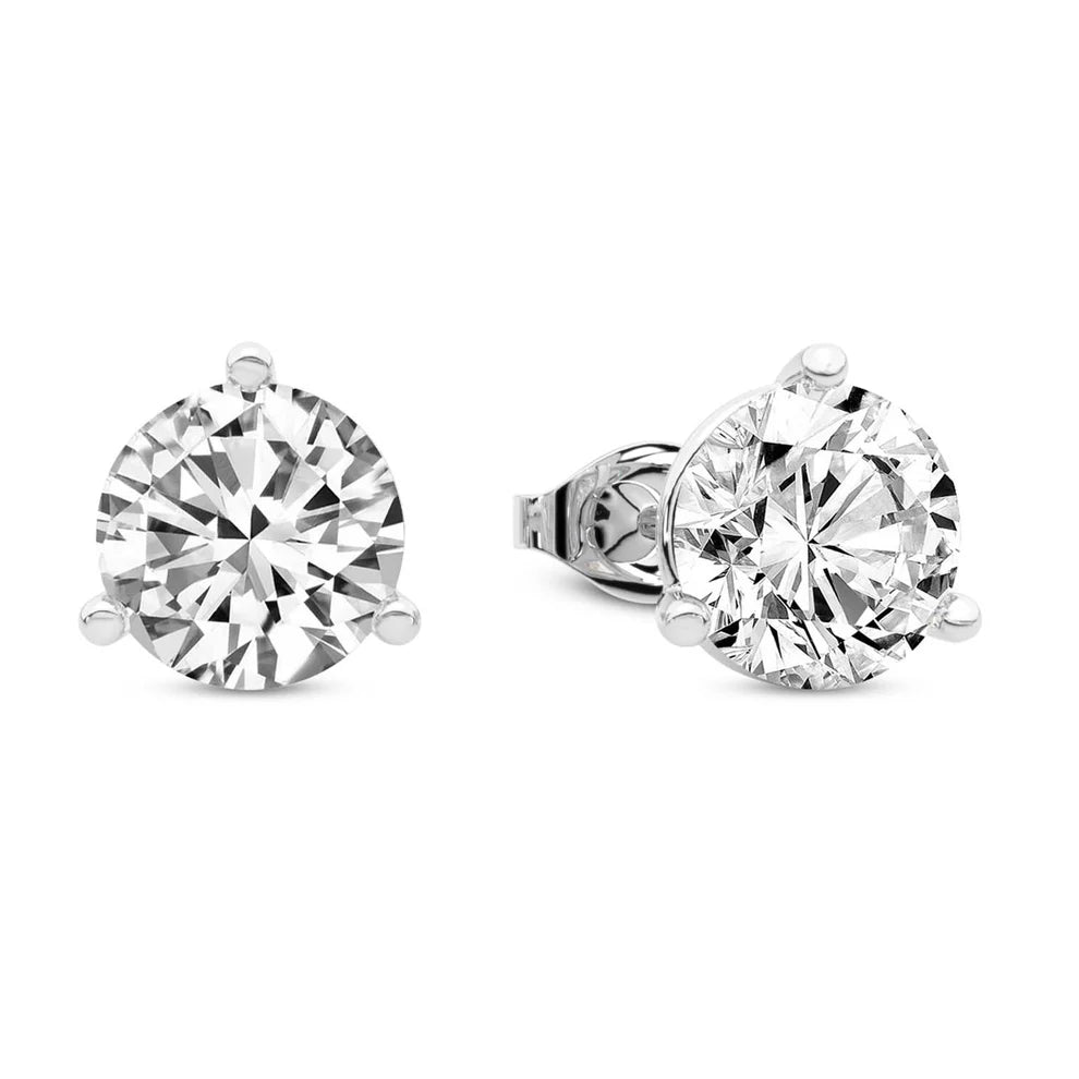Three Prong Martini Round Diamond Stud Earrings