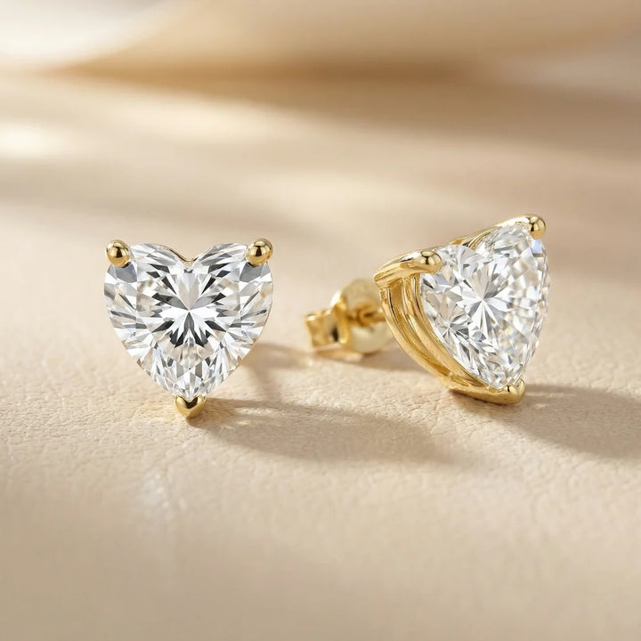 Three Prong Heart Diamond Stud Earrings