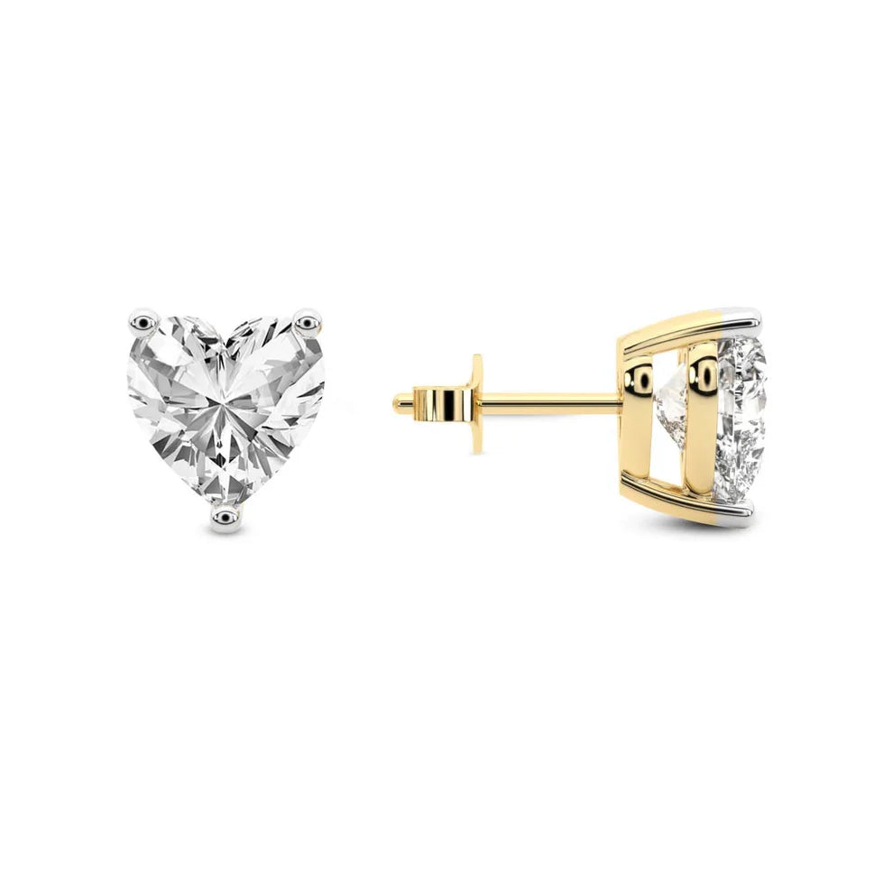 Three Prong Heart Diamond Stud Earrings