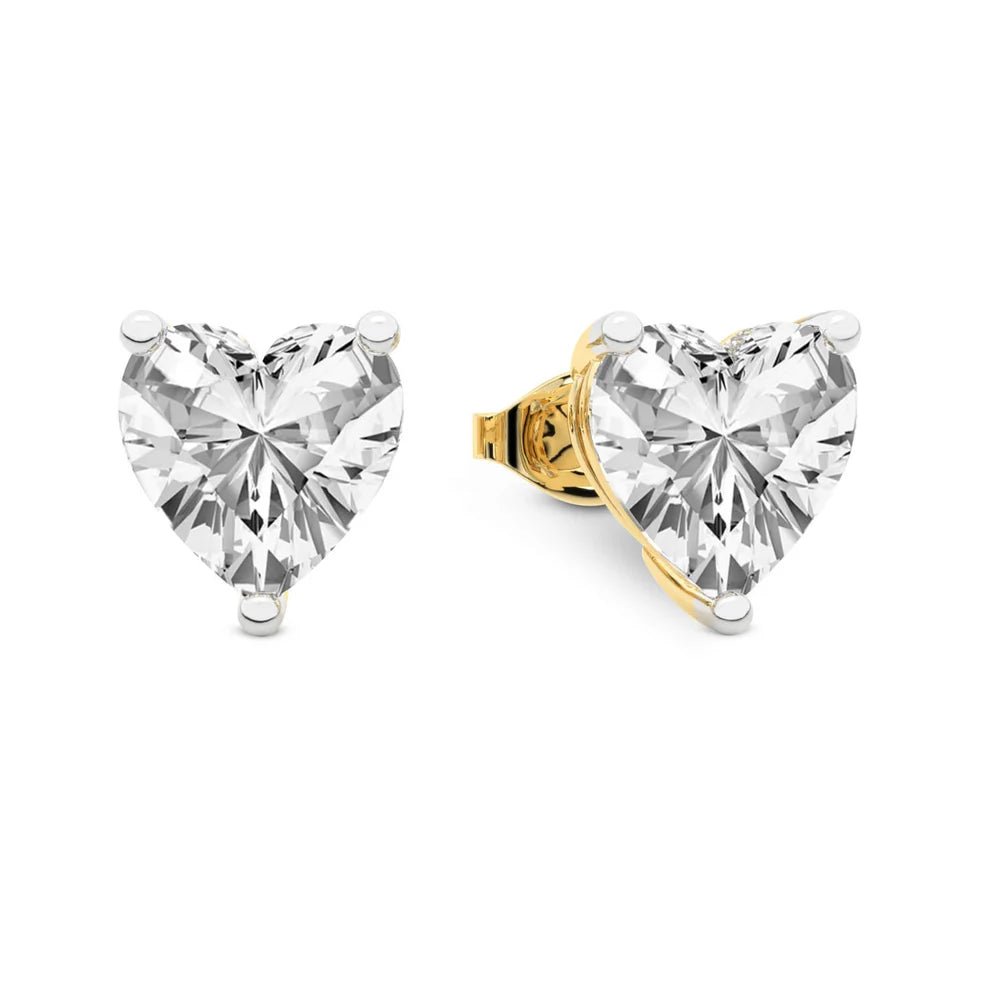 Three Prong Heart Diamond Stud Earrings