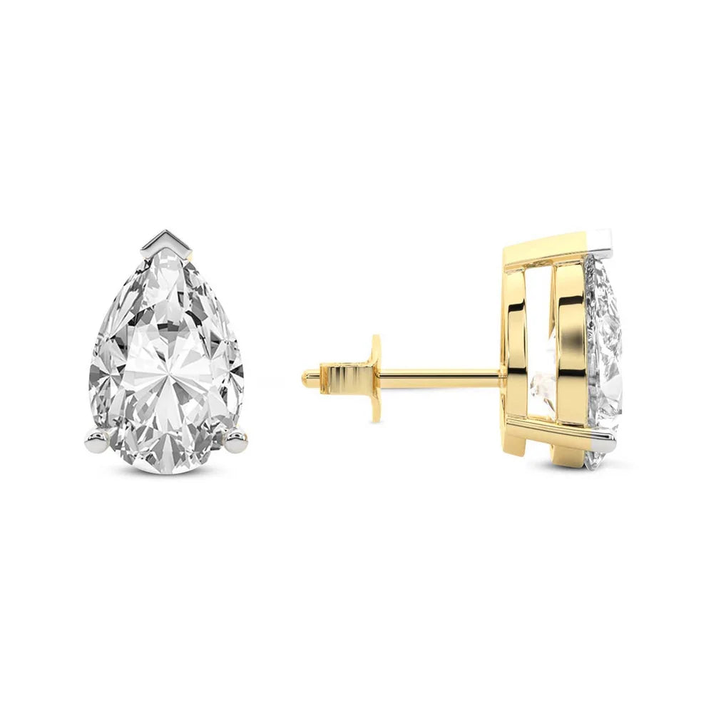 Three Prong Pear Diamond Stud Earrings