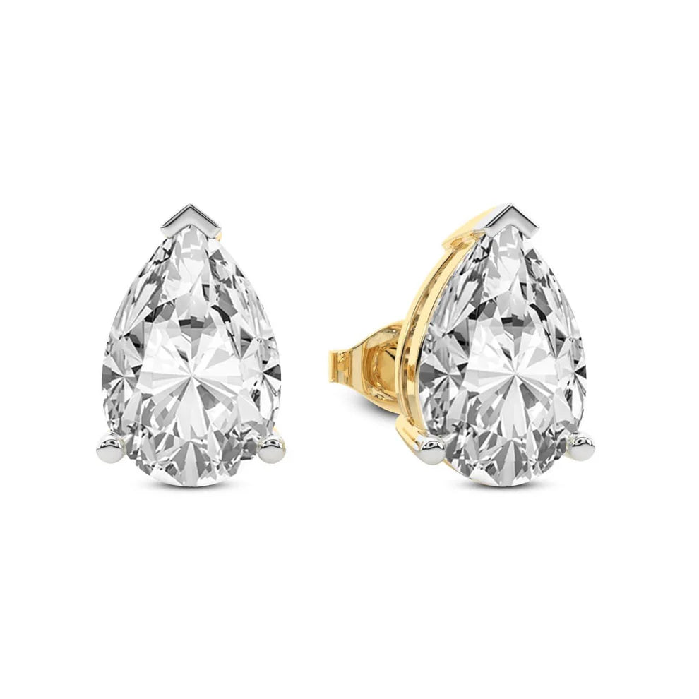 Three Prong Pear Diamond Stud Earrings