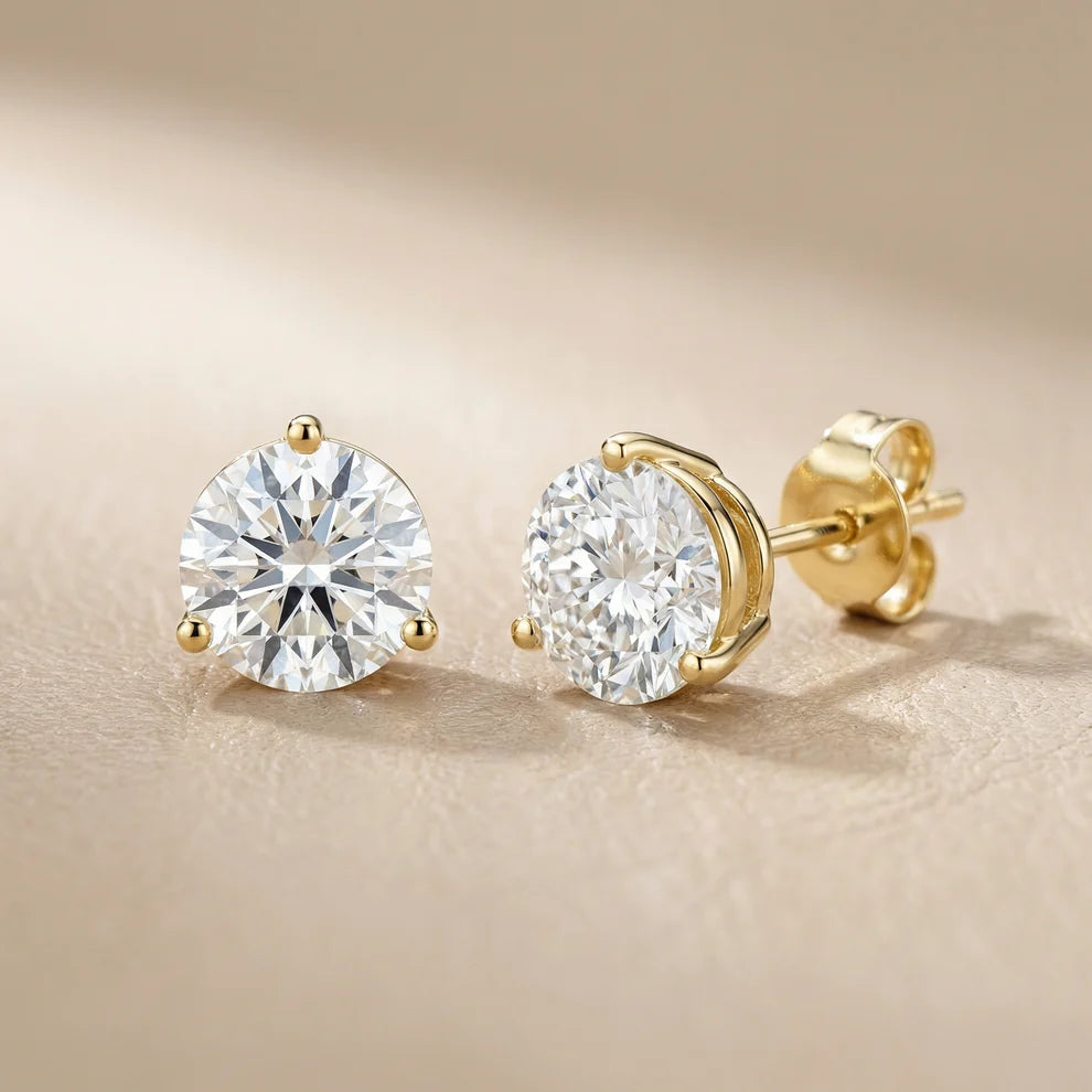 Three Prong Martini Round Diamond Stud Earrings