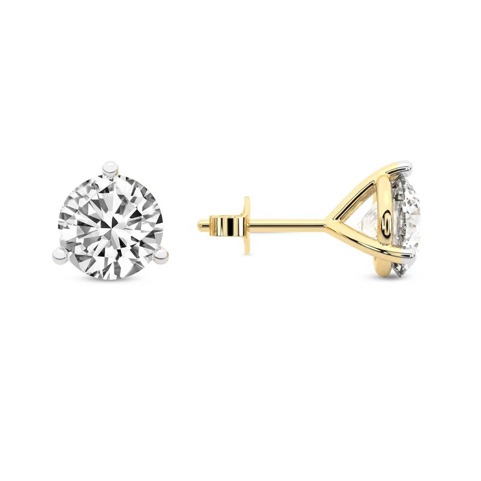 Three Prong Martini Round Diamond Stud Earrings