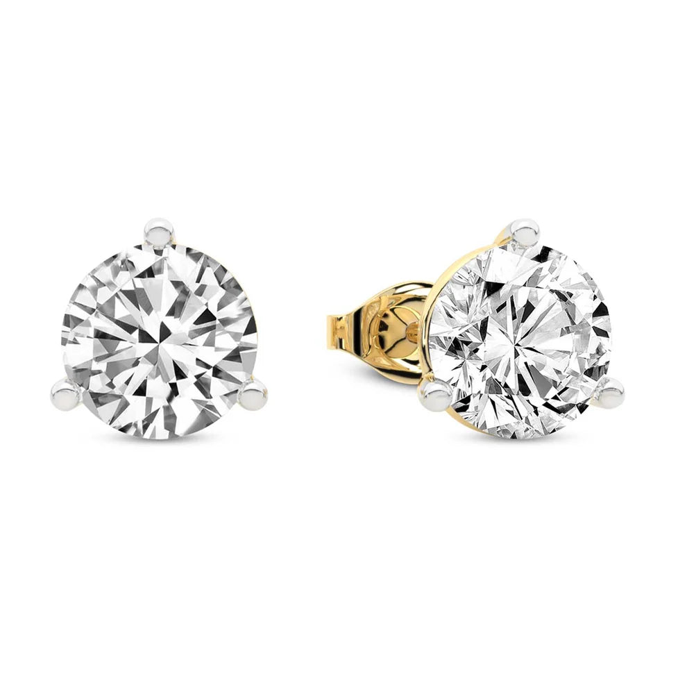 Three Prong Martini Round Diamond Stud Earrings