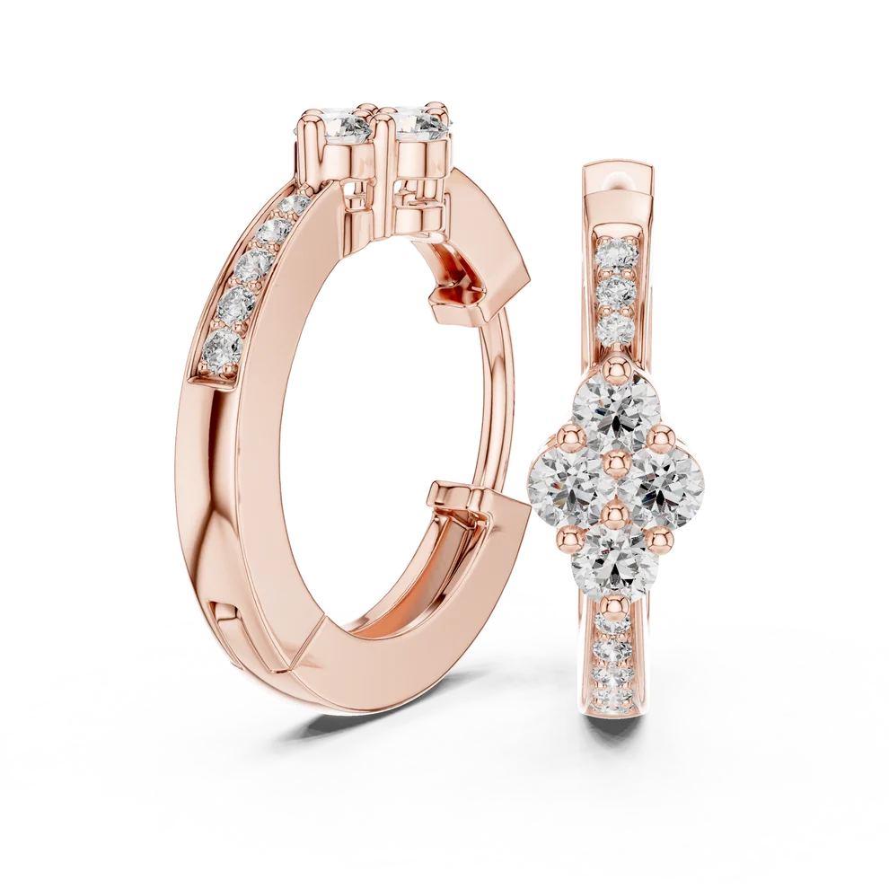 Iris Cluster Round Diamond Huggie Hoop Earrings