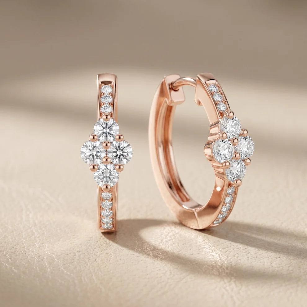 Iris Cluster Round Diamond Huggie Hoop Earrings