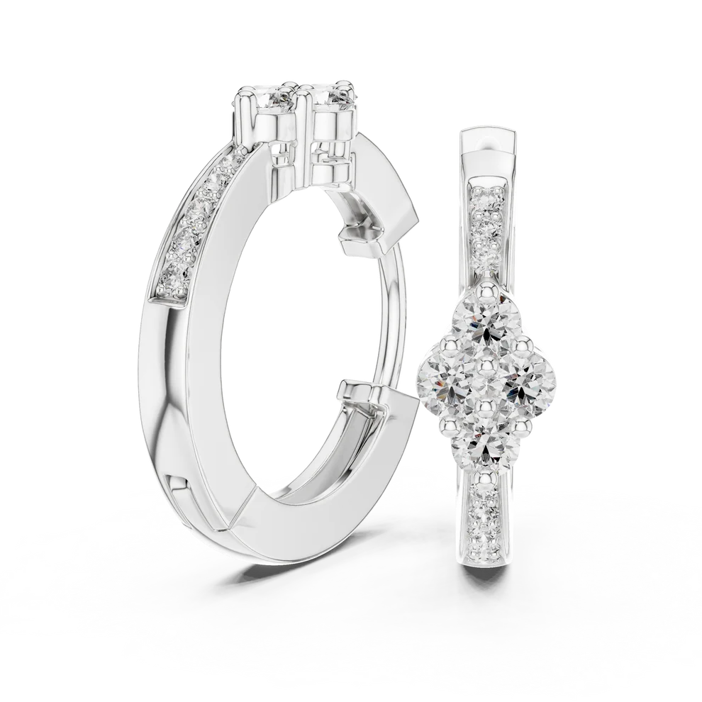 Iris Cluster Round Diamond Huggie Hoop Earrings