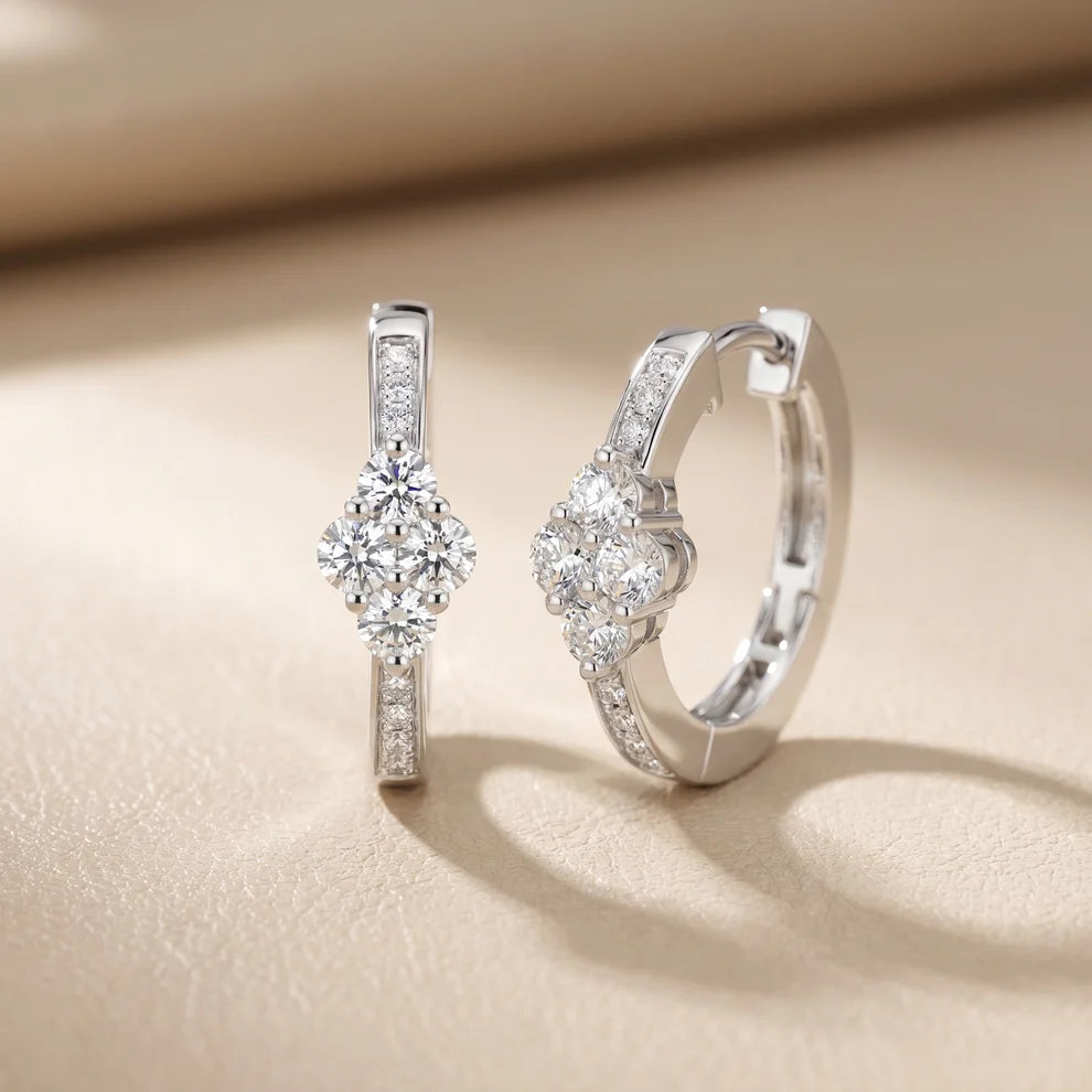 Iris Cluster Round Diamond Huggie Hoop Earrings