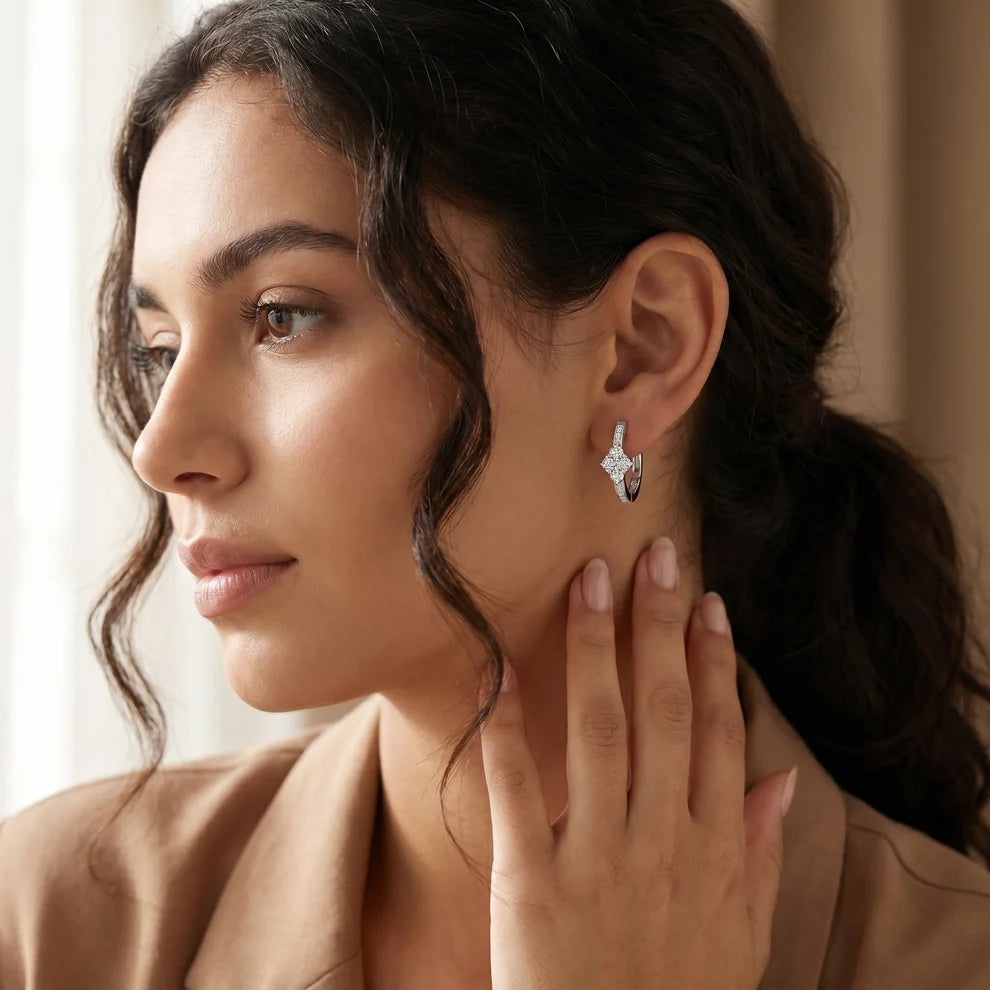 Iris Cluster Round Diamond Huggie Hoop Earrings