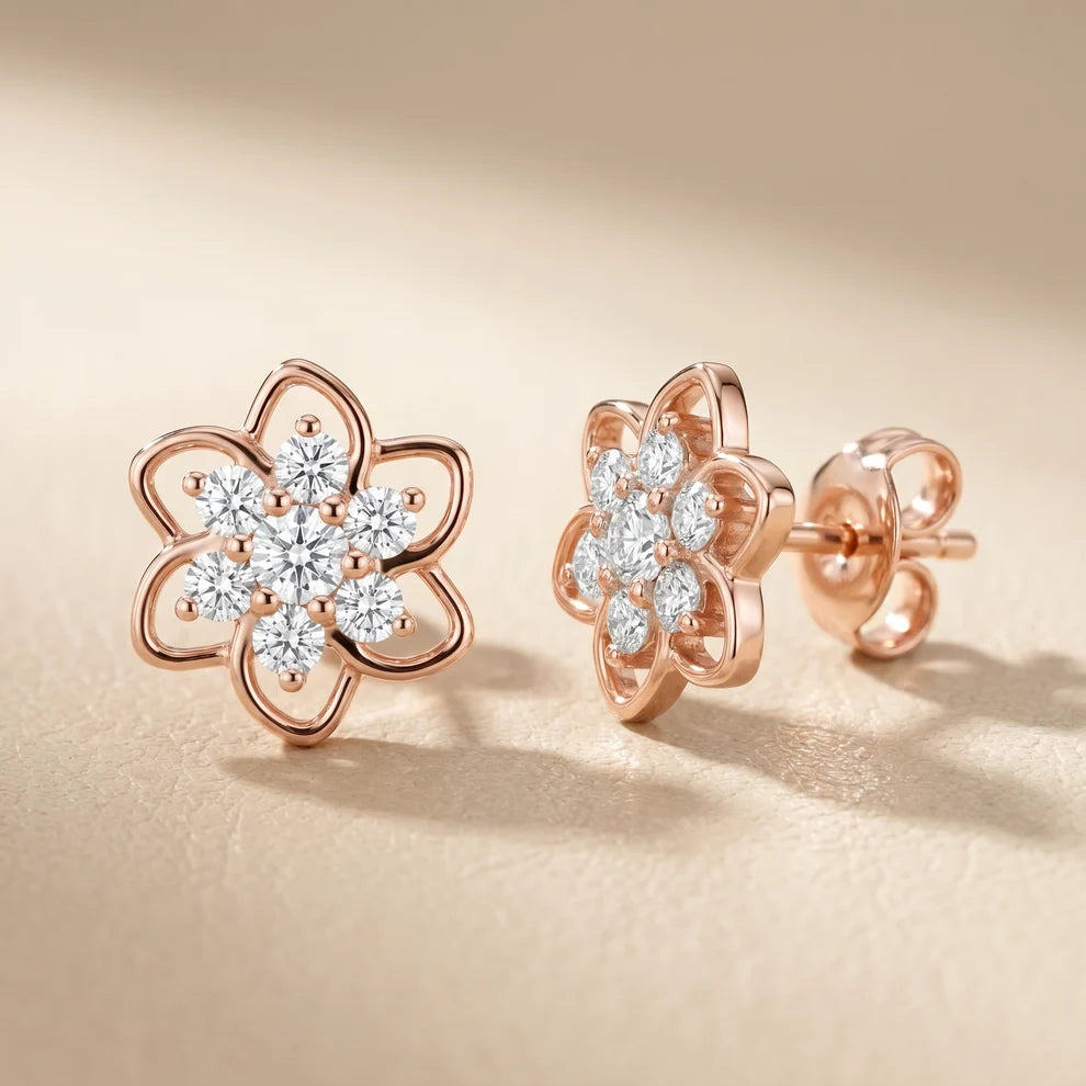 Petal Floral Round Diamond Earrings
