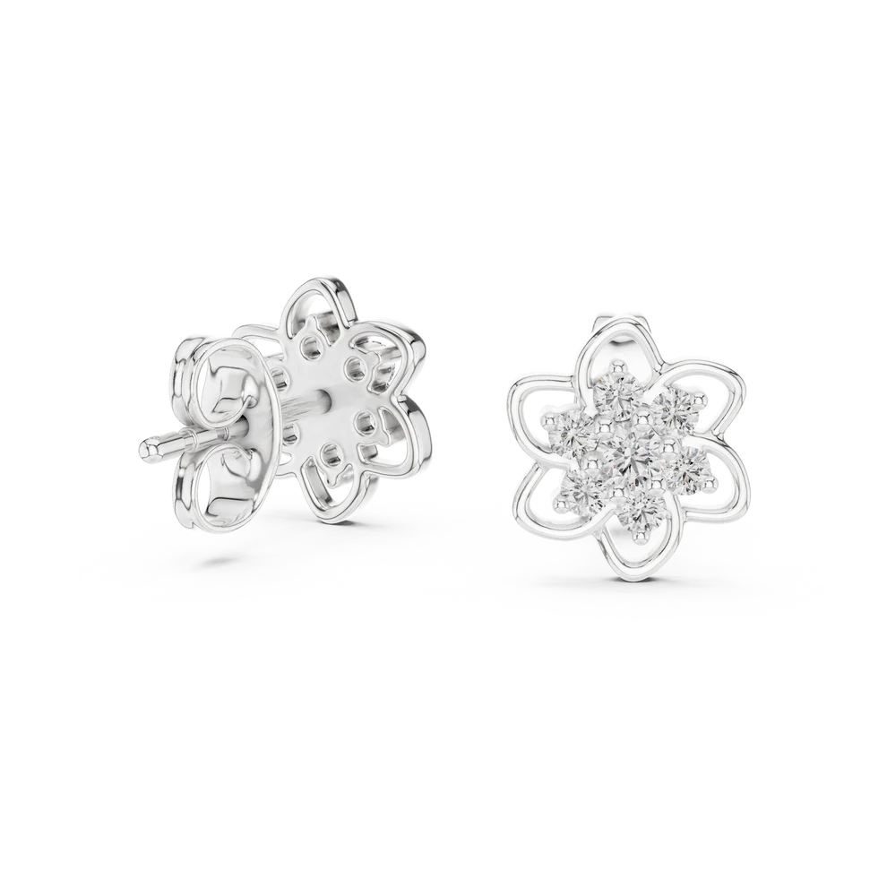 Petal Floral Round Diamond Earrings