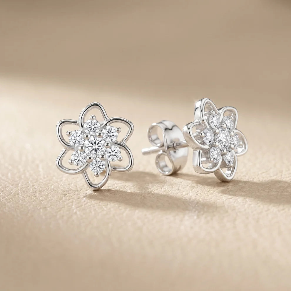 Petal Floral Round Diamond Earrings