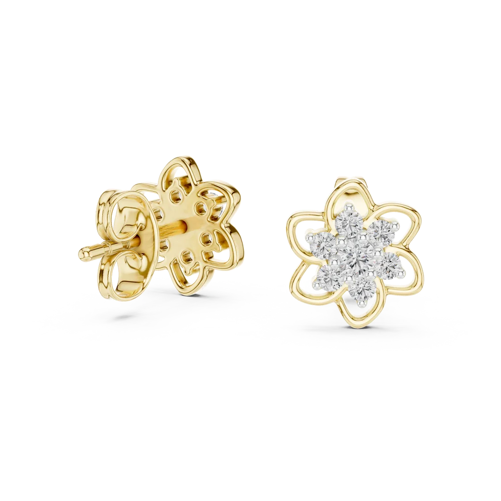 Petal Floral Round Diamond Earrings