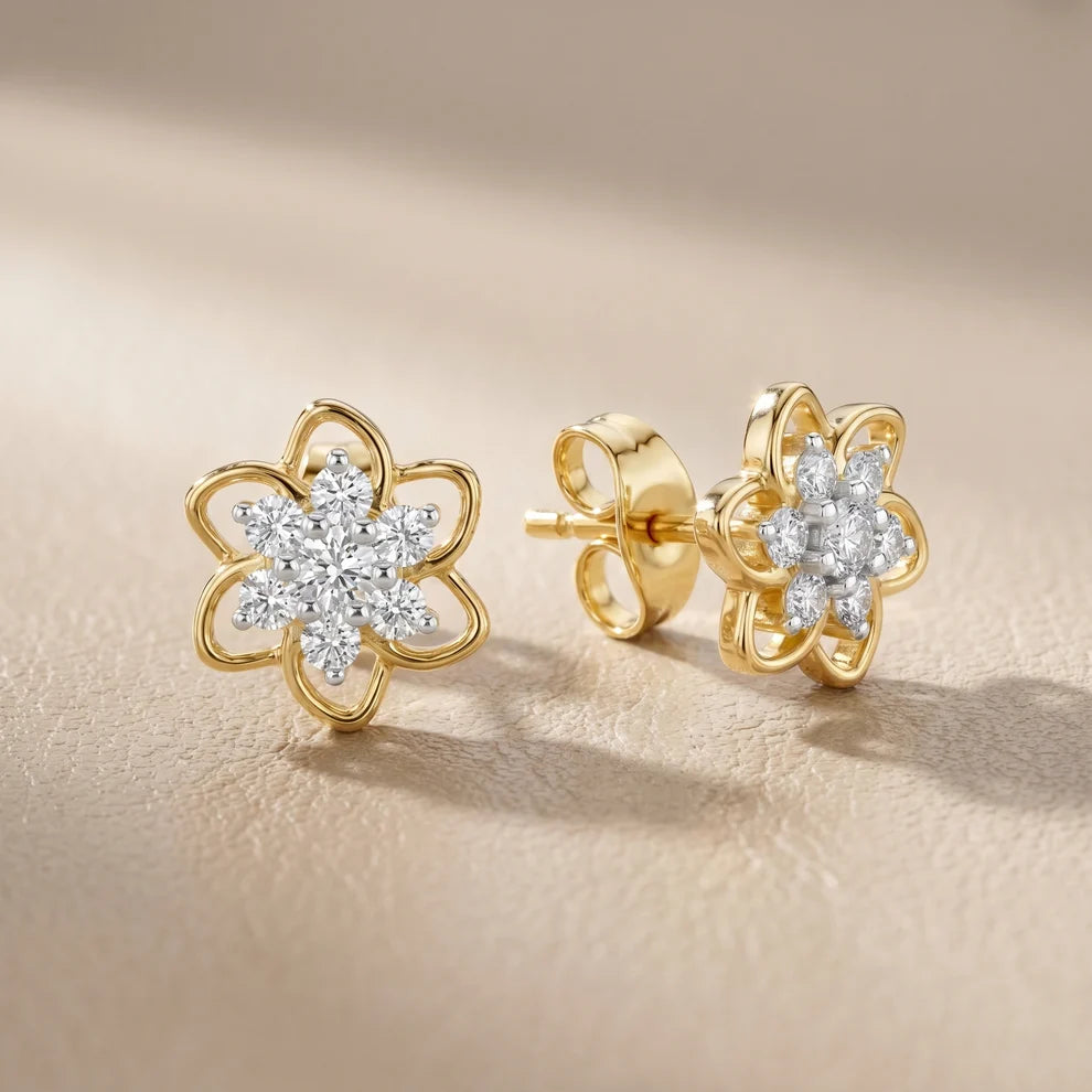 Petal Floral Round Diamond Earrings