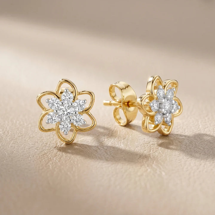 Petal Floral Round Diamond Earrings