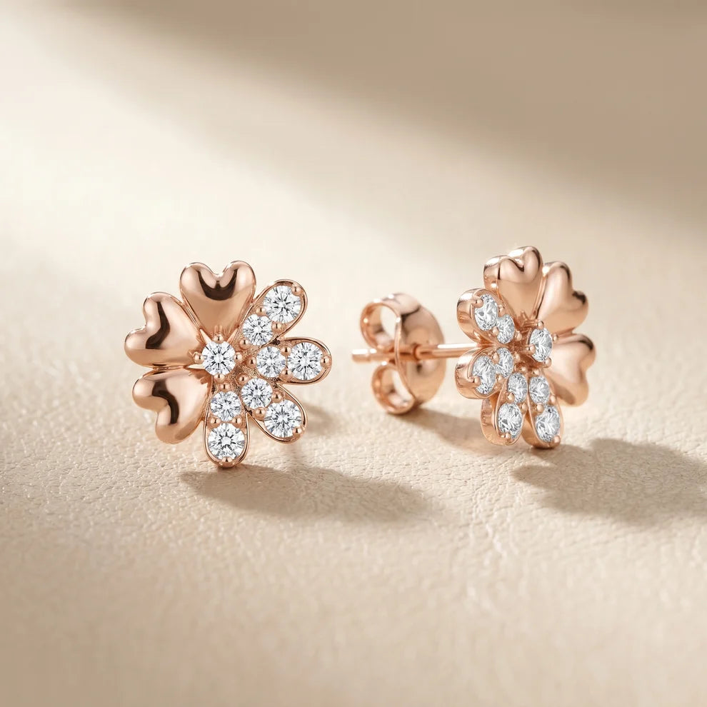 Dual Essence Floral Round Diamond Earrings