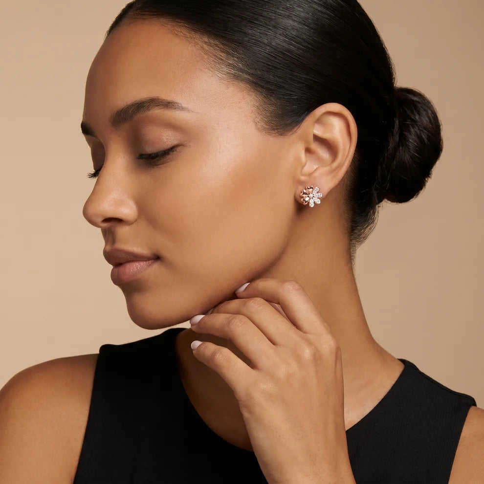 Dual Essence Floral Round Diamond Earrings