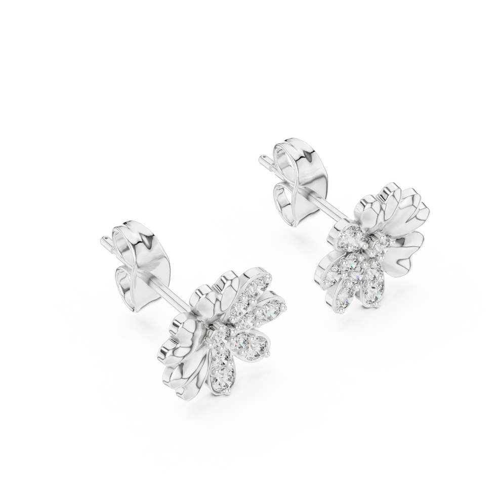 Dual Essence Floral Round Diamond Earrings