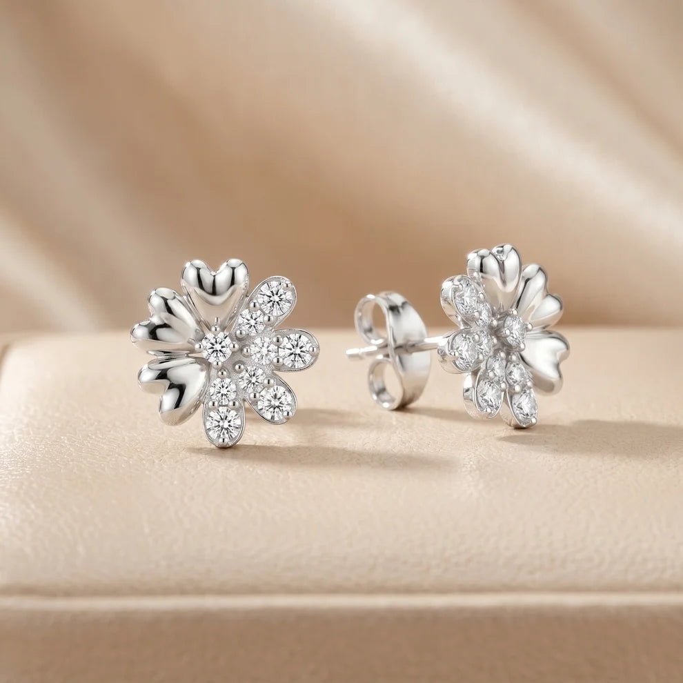 Dual Essence Floral Round Diamond Earrings