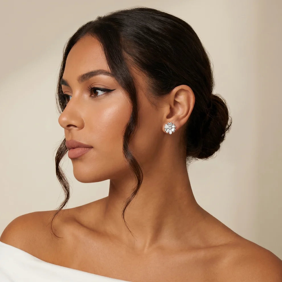 Dual Essence Floral Round Diamond Earrings