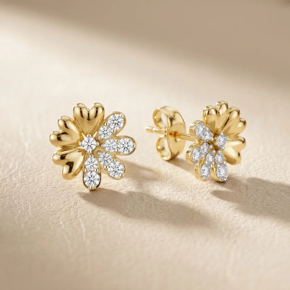 Dual Essence Floral Round Diamond Earrings