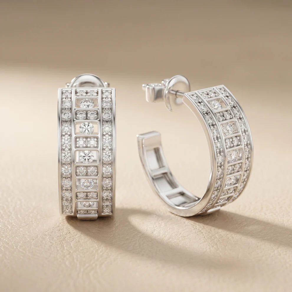Luna Cluster Round Diamond Hoop Earrings