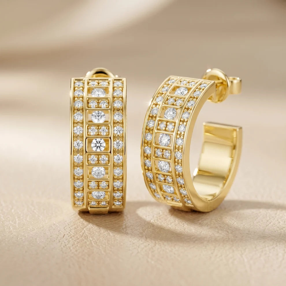 Luna Cluster Round Diamond Hoop Earrings
