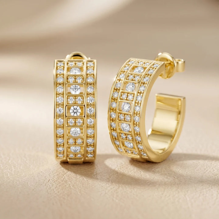 Luna Cluster Round Diamond Hoop Earrings