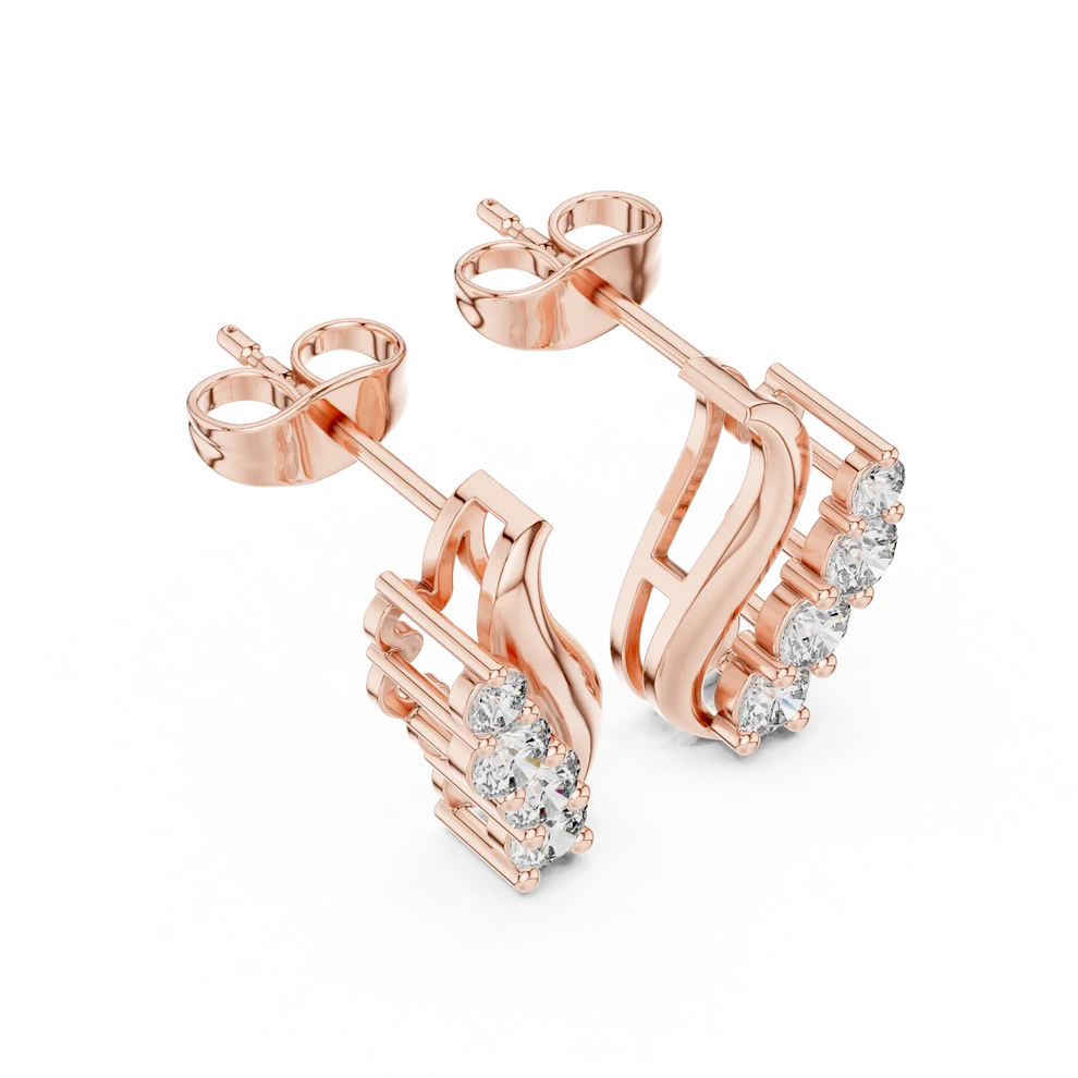 Wave Round Diamond Climber Earrings