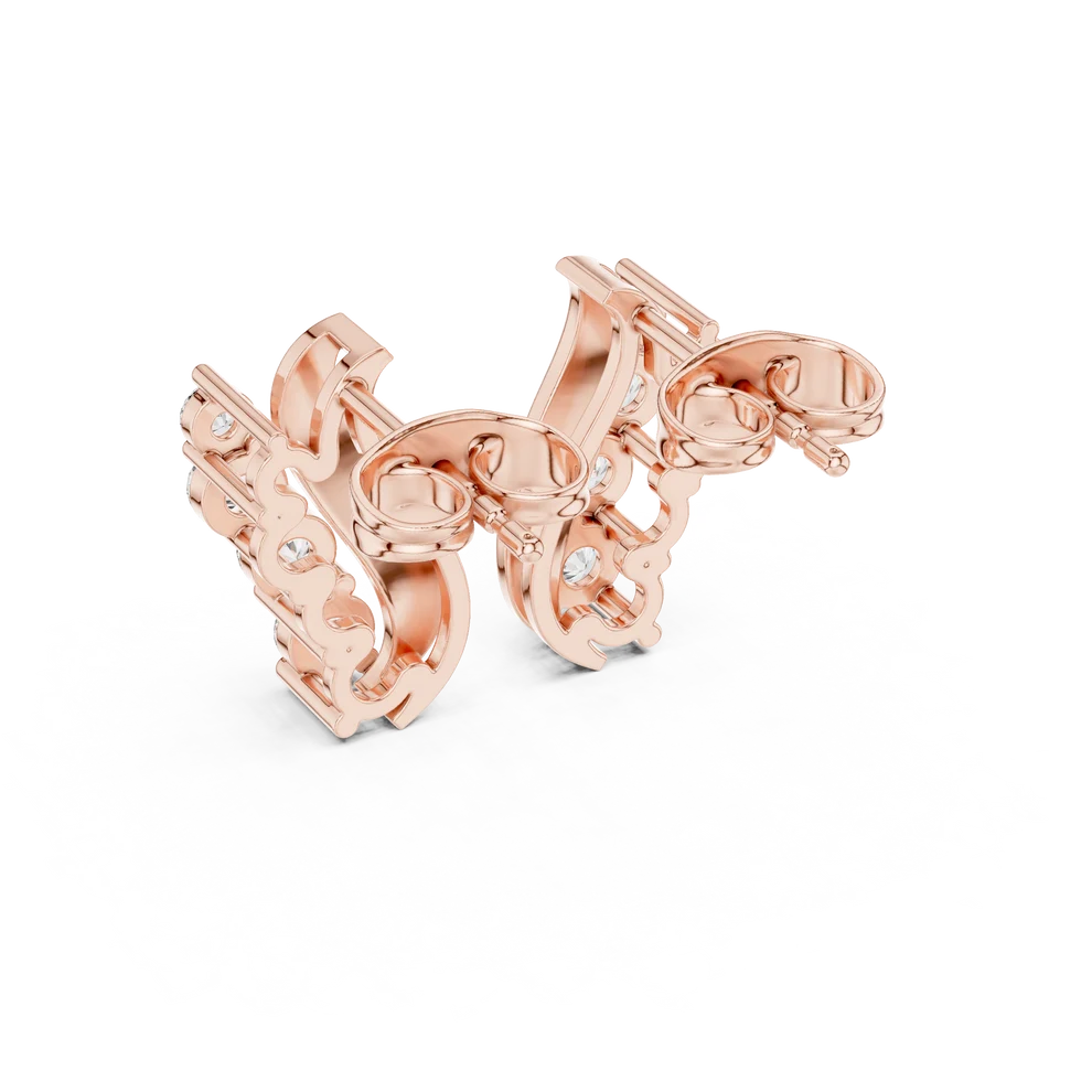 Wave Round Diamond Climber Earrings