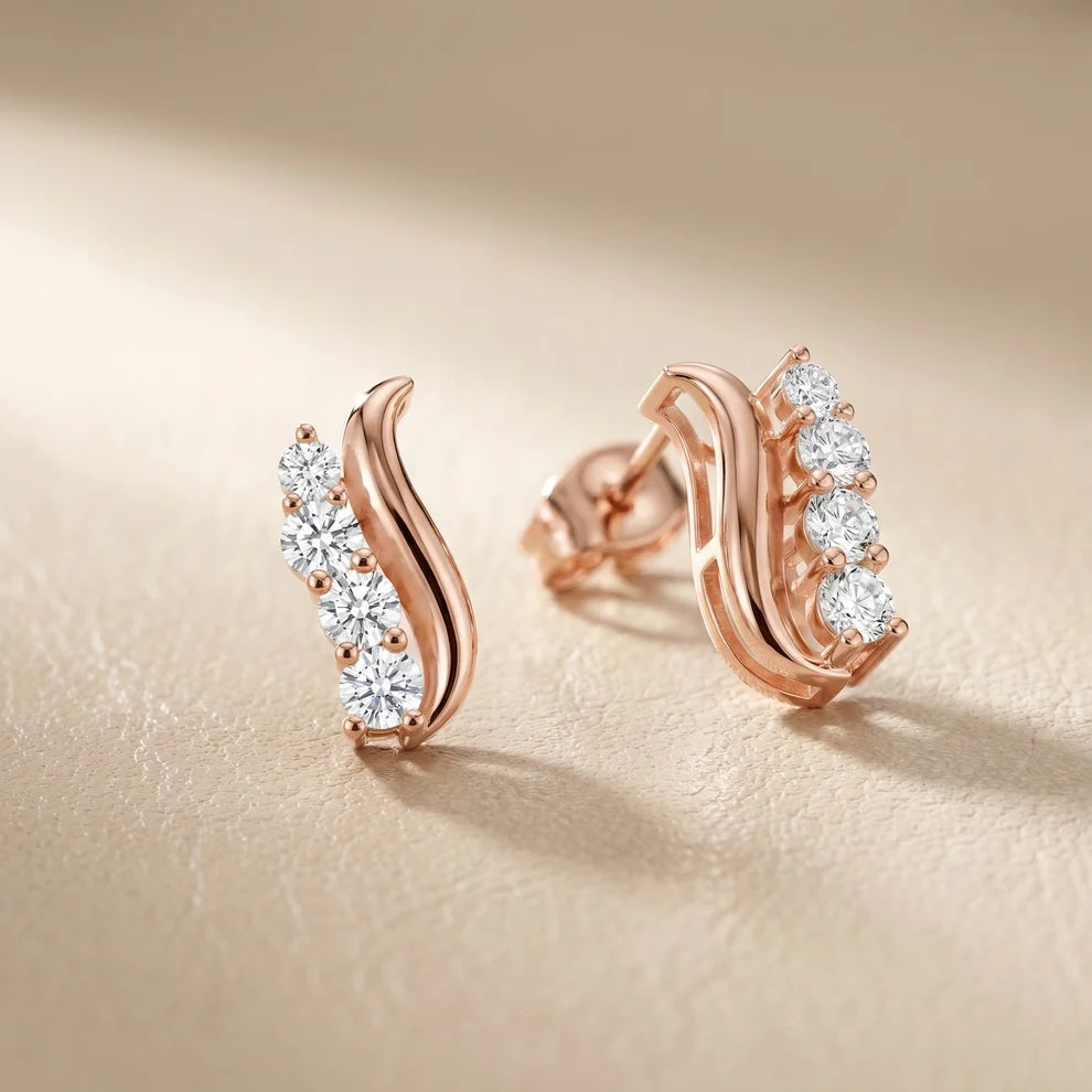 Wave Round Diamond Climber Earrings