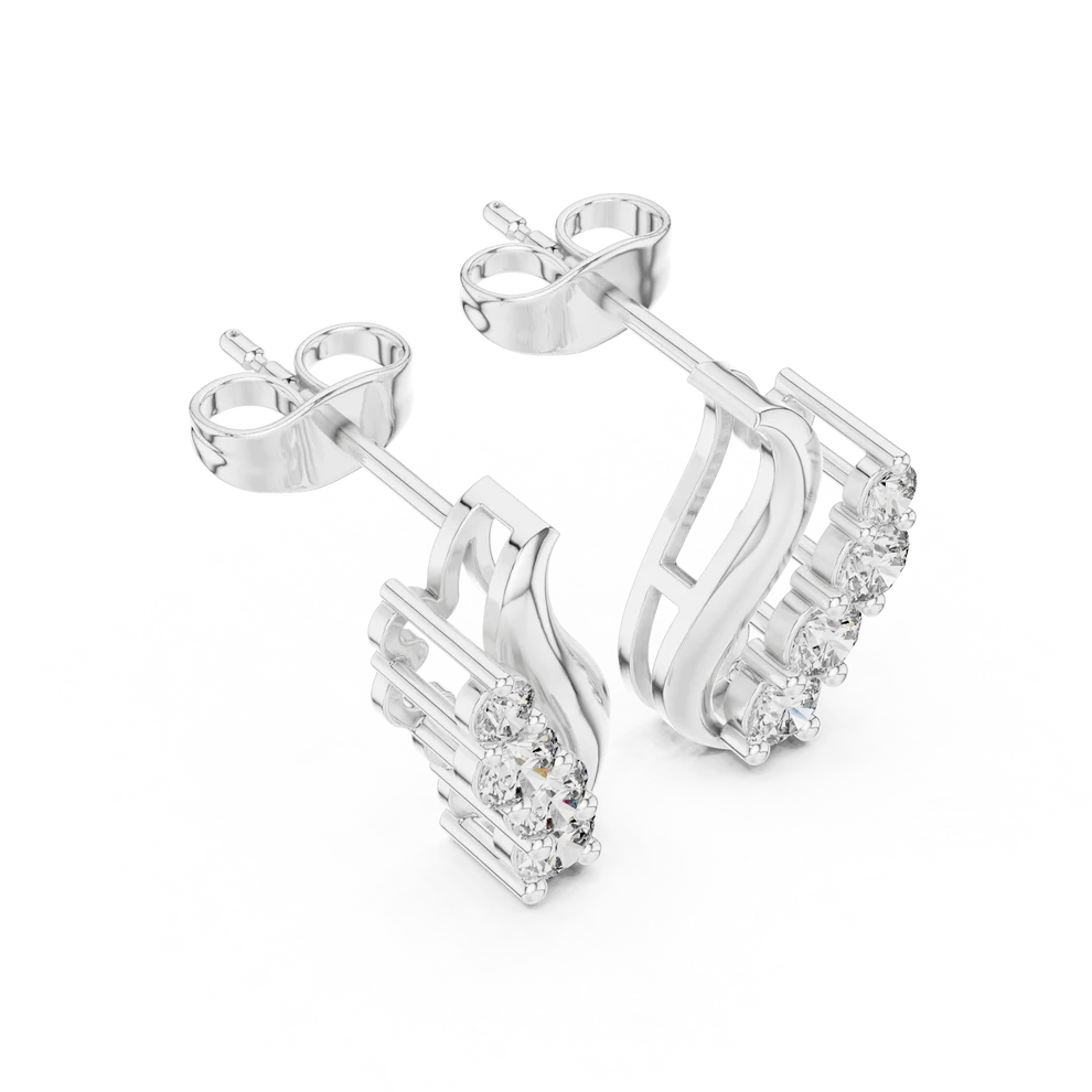 Wave Round Diamond Climber Earrings