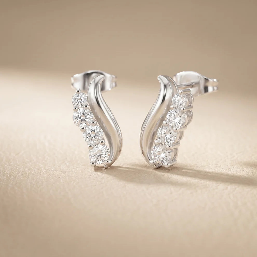 Wave Round Diamond Climber Earrings