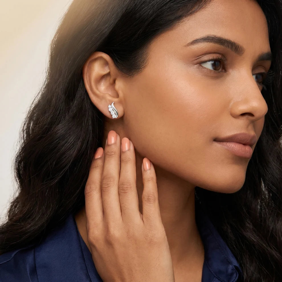 Wave Round Diamond Climber Earrings