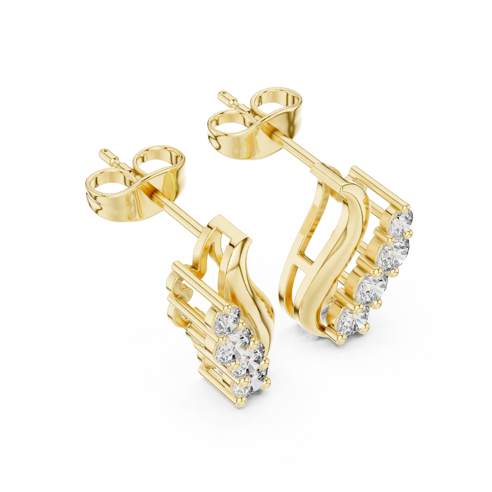 Wave Round Diamond Climber Earrings