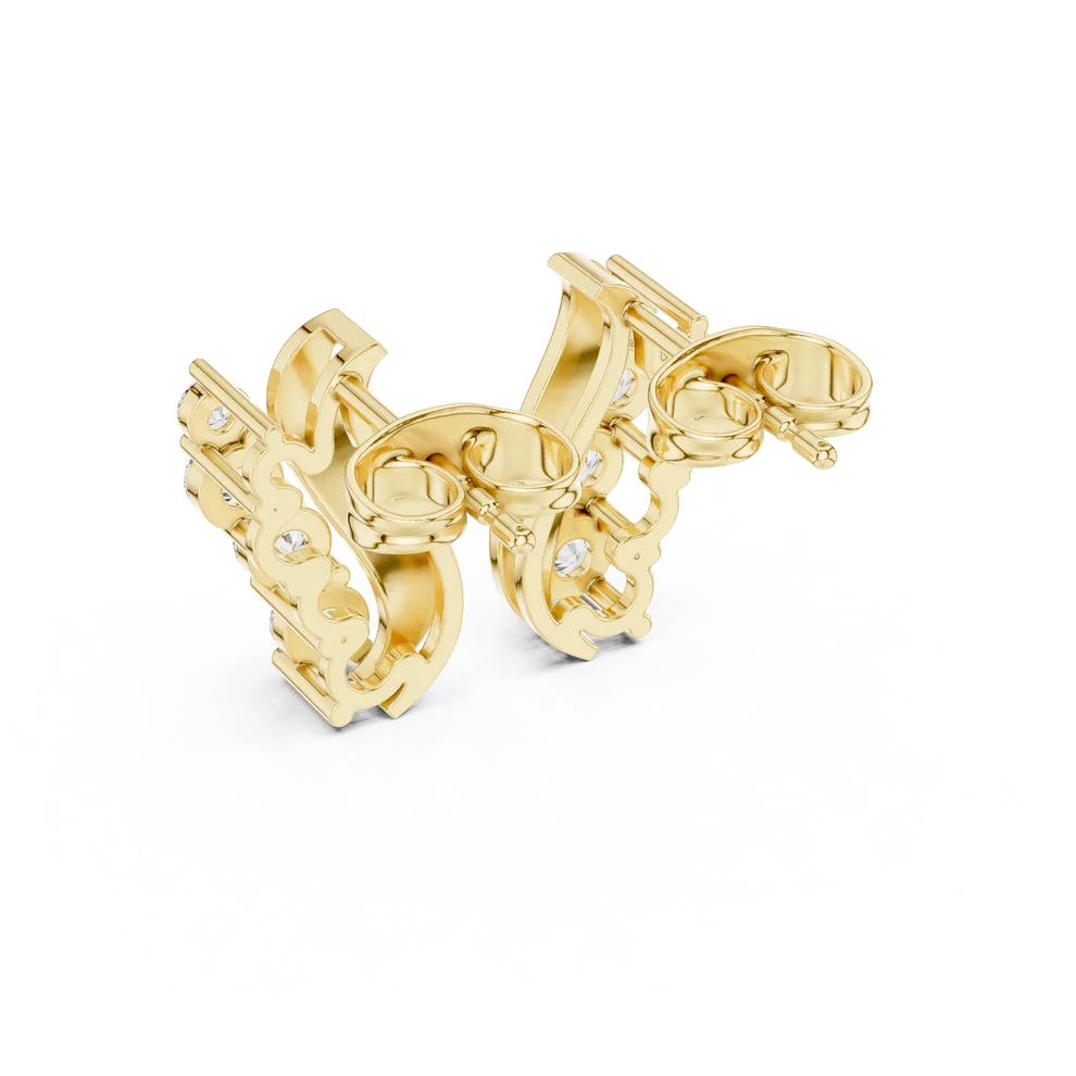 Wave Round Diamond Climber Earrings