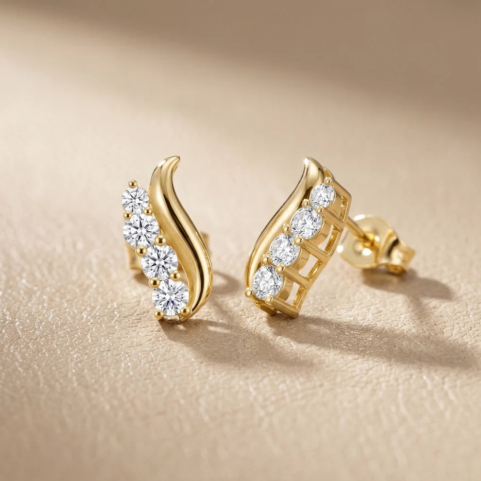 Wave Round Diamond Climber Earrings