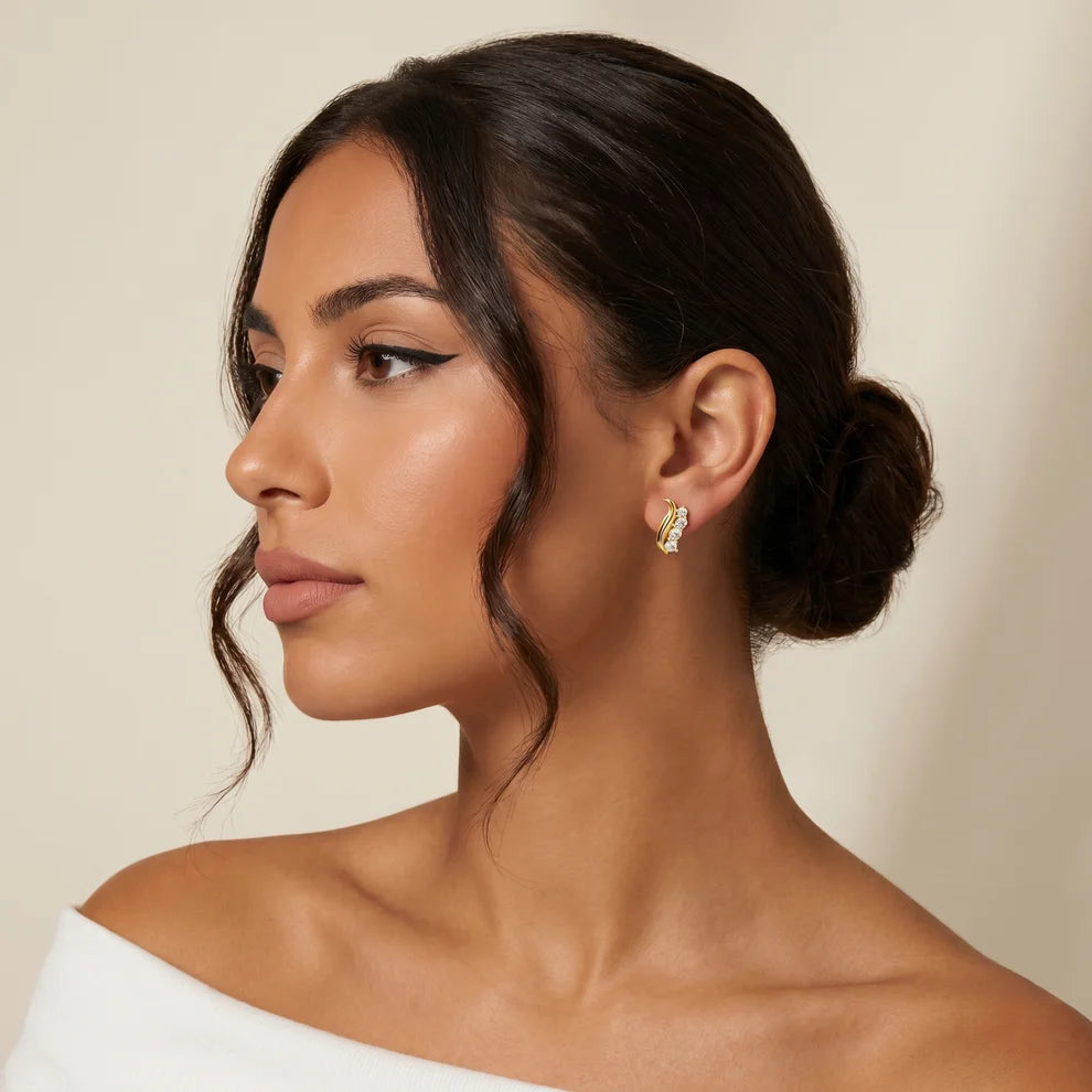 Wave Round Diamond Climber Earrings
