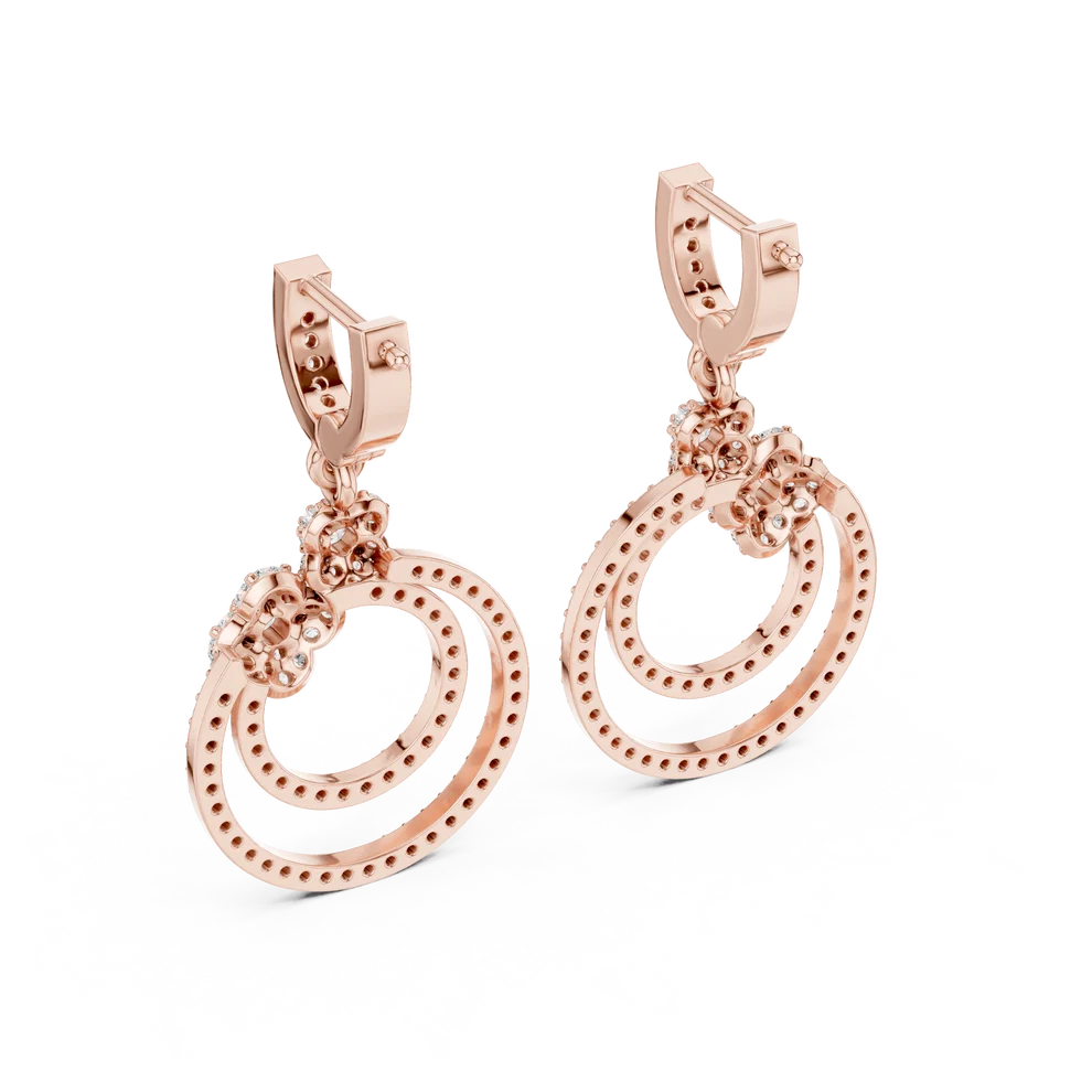 Bloom Floral Round Diamond Dangle Earrings