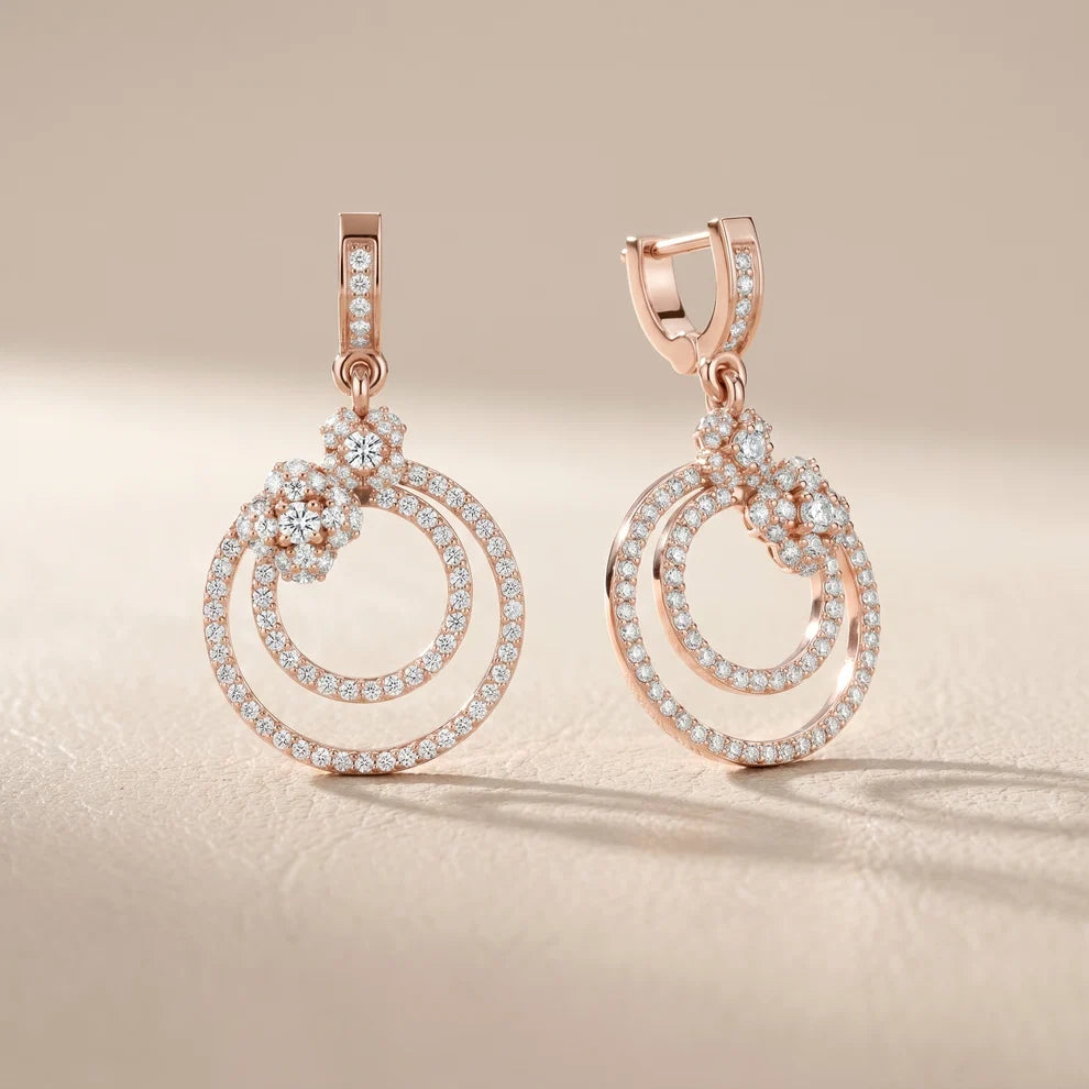 Bloom Floral Round Diamond Dangle Earrings
