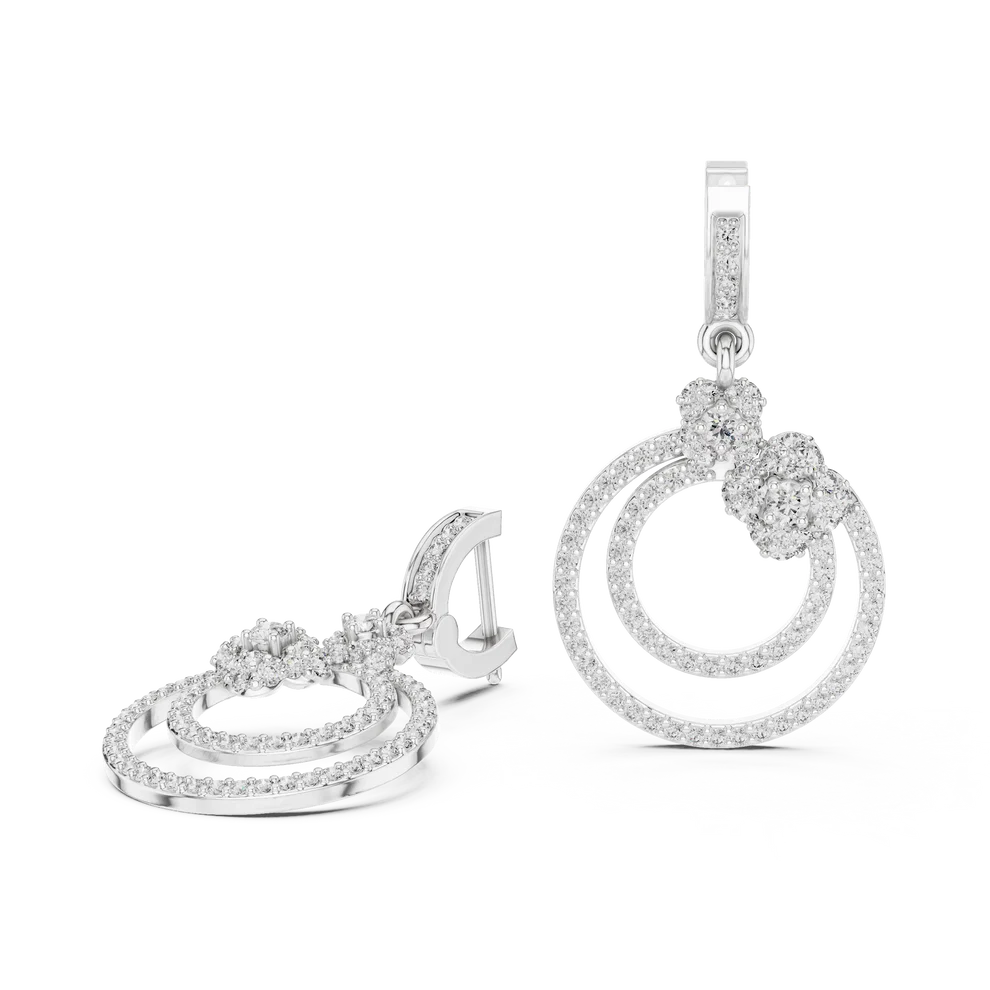 Bloom Floral Round Diamond Dangle Earrings