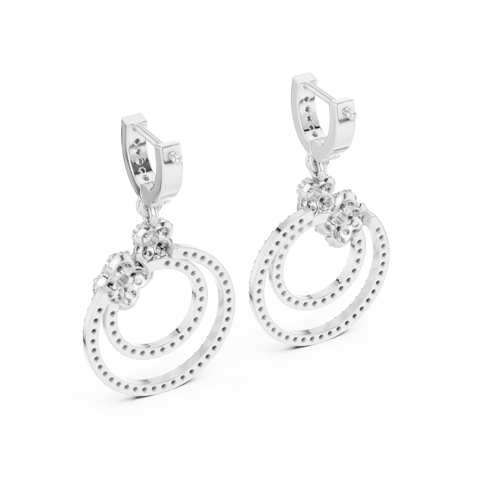 Bloom Floral Round Diamond Dangle Earrings