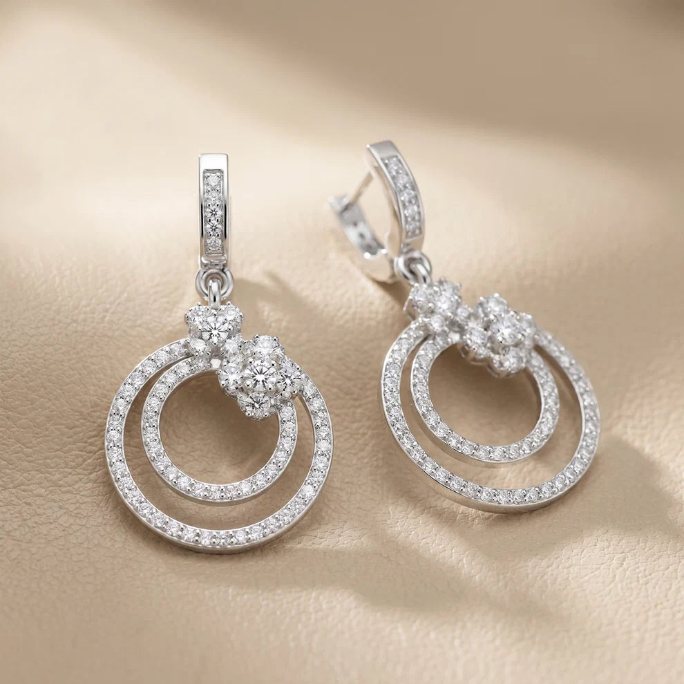 Bloom Floral Round Diamond Dangle Earrings